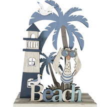 Figurine de plage décorative avec phare, mouettes, palmier et hibou avec jumelles