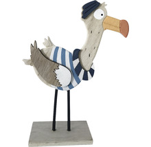 Figurine décorative en bois d''une mouette avec un chapeau de marin et une bouée de sauvetage