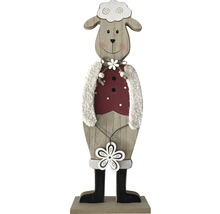 Figurine décorative en bois d''un mouton avec un gilet et un pendentif fleur
