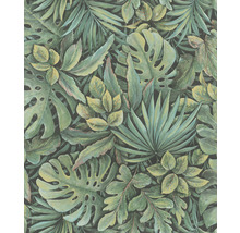 Papier peint avec motifs de jungle et différentes feuilles tropicales