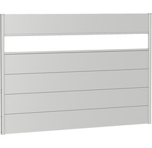 Sichtschutzzaun aus Aluminium mit horizontalen Lamellen und einem offenen Bereich