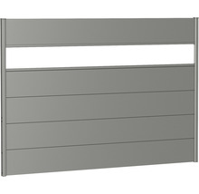Clôture de jardin en aluminium avec des éléments horizontaux et une zone ouverte en haut