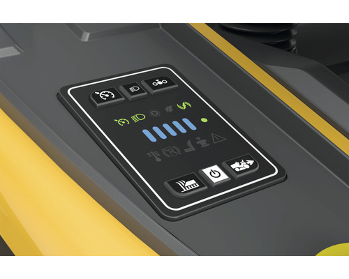 Panneau de commande d''une machine de nettoyage avec différents symboles et indicateurs