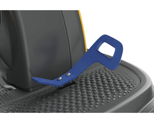 Vue détaillée d''un tracteur de pelouse avec levier bleu