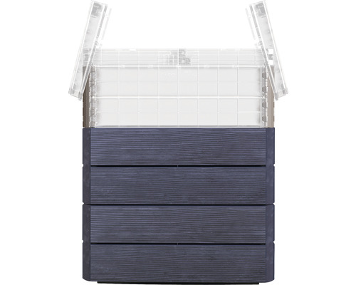 Carré potager classique, serre châssis GARANTIA ERGO Quadro TurboPlus M 85 avec couverture de serre châssis avec couvercle rabattable, système d'économie d'eau Flora80 x 60 x 85 cm wood Jardinière avec insert en plastique