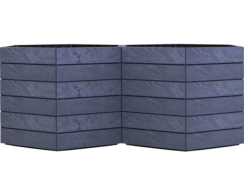 Deux bacs à plantes en modules de pierre, empilés et disposés en angle