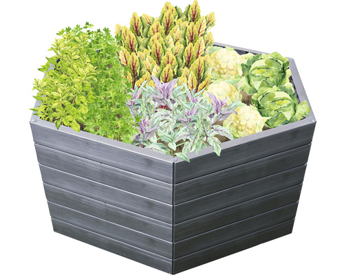 Jardinière surélevée en métal avec différents légumes