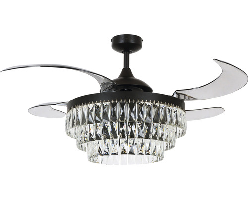 Ventilateur de plafond avec éclairage Veil LED BLK Ø 122 cm 60 W métal noir Ventilateur de plafond avec pendentifs en cristal