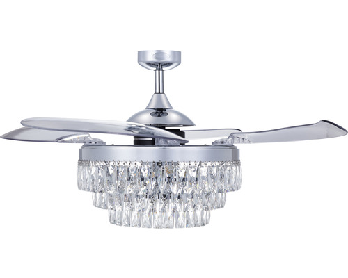Ventilateur de plafond avec éclairage Veil LED CHR Ø 122 cm 60 W métal chrome Ventilateur de plafond avec suspension en cristal