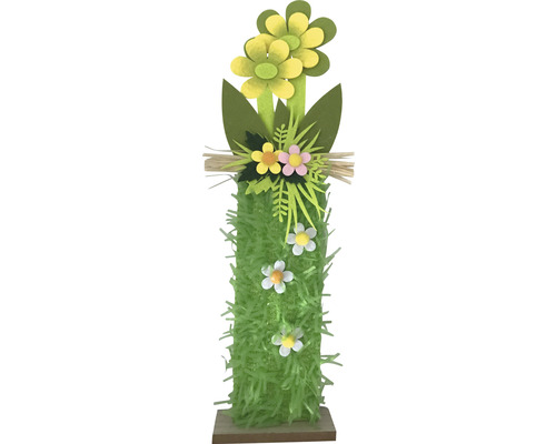 Fleur déco feutre socle bois vert 40,5 cm