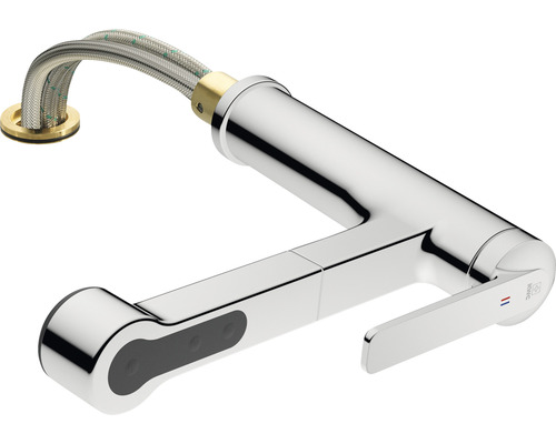 Mitigeur de lavabo chromé avec capteur et flexible de raccordement