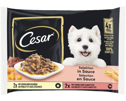 Nourriture pour chiens Cesar Selection en sauce avec du poulet et des légumes en ragoût 4x100 g