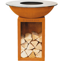 Brasero en acier avec compartiment à bois pour le jardin