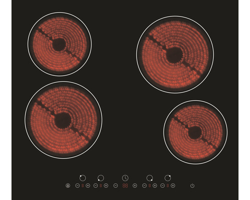 Plaque vitrocéramique avec quatre zones de cuisson