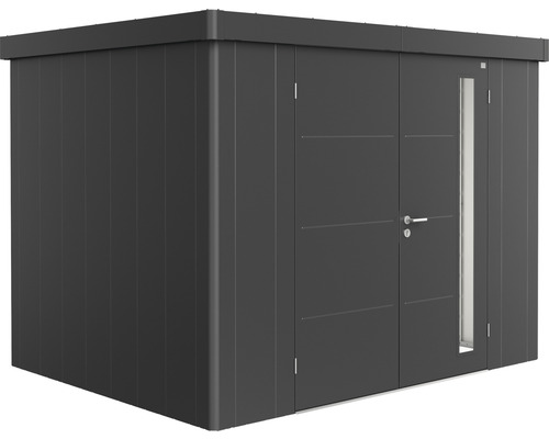 Remise à outils biohort Neo 2C double porte 292 x 236 cm gris foncé-métallique Abri de jardin métallique avec double porte et fenêtre latérale