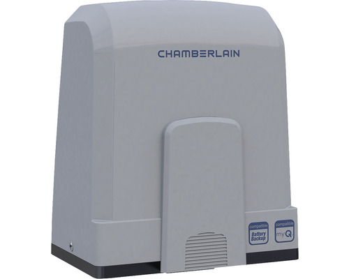 Motorisation de porte coulissante Chamberlain CHSL400EVC pour portails coulissants jusqu'à 4 m max. 400 kg avec 2 x émetteurs portatifs design, 1 x photocellules, 2 clés pour le déverrouillage de secours Entraînement de porte de garage Chamberlain avec batterie de secours et compatibilité MyQ