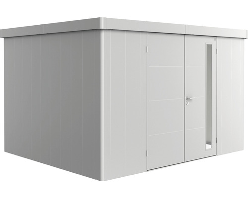 Remise à outils biohort Neo 3D double porte 347,5 x 291,5 cm argent-métallique Abri de jardin moderne avec double porte et fenêtre