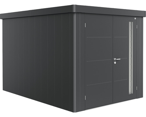Remise à outils biohort Neo 4B double porte 236 x 348 cm gris foncé-métallique Abri de jardin métallique avec double porte et fenêtre latérale