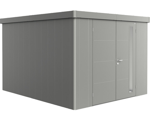 Remise à outils biohort Neo 4C double porte 292 x 348 cm gris quartz-métallique Abri de jardin métallique avec double porte et fenêtre latérale