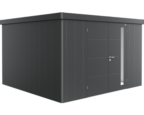 Remise à outils biohort Neo 4D double porte 348 x 348 cm gris foncé-métallique Abri de jardin métallique avec porte et fenêtre latérale