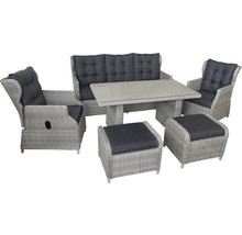 Gartenmöbelset mit Tisch, Bank, Sesseln und Hockern
