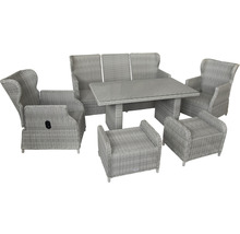 Gartenmöbelset aus Rattan mit Tisch, Bank, Sesseln und Hockern