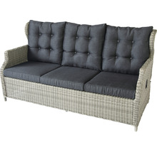 Rattan Dreisitzer Sofa mit grauen Kissen