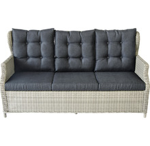 Gartensofa mit Polyrattan-Geflecht und grauen Kissen