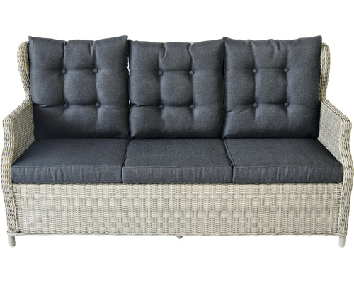 Gartensofa mit Polyrattan-Geflecht und grauen Kissen