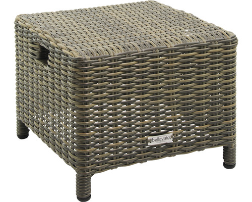 Geflochtener Beistelltisch für den Aussenbereich mit BellaVista Logo