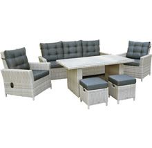Gartenmöbelset mit Tisch, Sofa, Sessel und Hockern