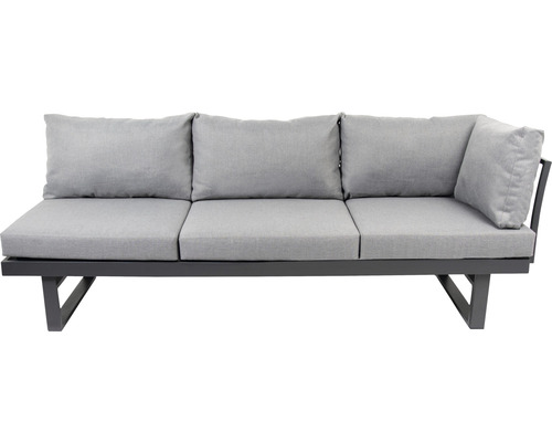 Canapé de jardin gris avec cadre en aluminium et coussins rembourrés