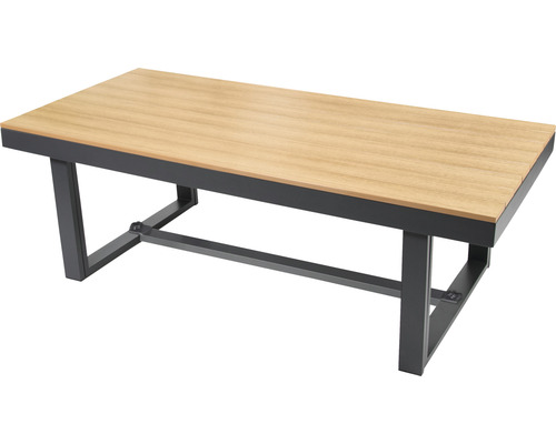 Table de jardin rectangulaire aspect bois avec cadre en métal