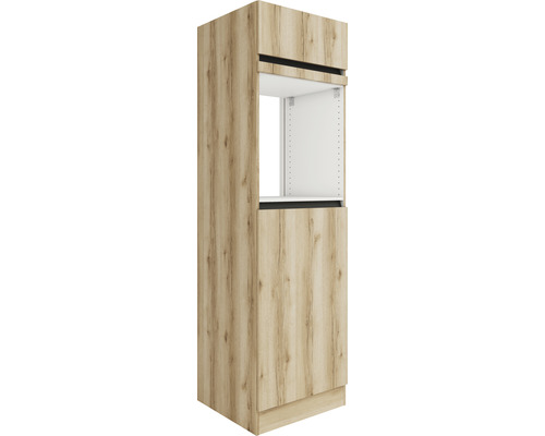 Optifit Backofen/Kühlumbauschrank für 88er Einbaukühlschrank Kaya290 BxTxH 60x57,1x206,8 cm wildeiche strukturiert matt zerlegt Anschlag reversibel (links oder rechts montierbar) Hochschrank mit Regalfach für die Küche