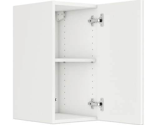 Armoire murale blanche ouverte avec étagère et charnières