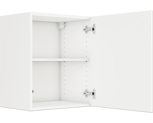 Armoire suspendue avec porte ouverte et deux étagères