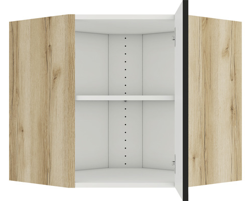 Meuble haut d''angle avec deux étagères et portes en bois