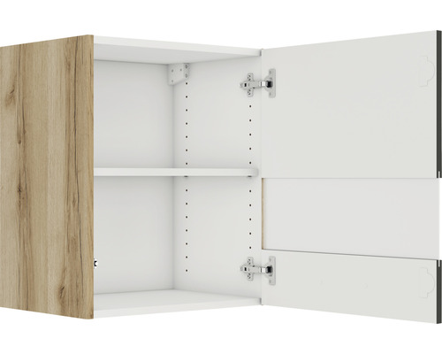 Élément haut avec deux portes ouvertes et une étagère