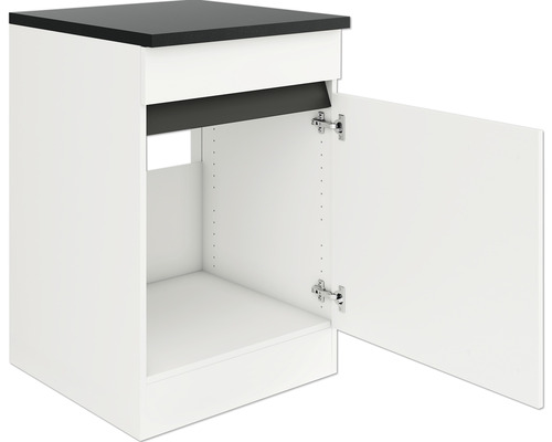 Meuble sous évier Optifit Luca932 lxpxh 60x60x88 cm blanc mat démonté tirant réversible (peut être monté à gauche ou à droite)