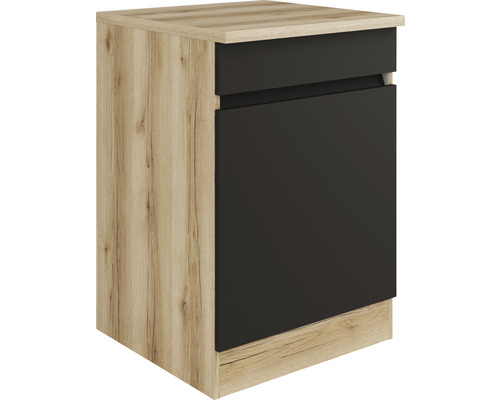 Meuble sous évier Optifit Noah420 lxpxh 60x60x88 cm anthracite mat démonté tirant réversible (montage à gauche ou à droite)