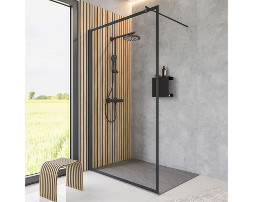 Paroi de douche à l'italienne SCHULTE ExpressPlus Alexa Style 2.0 120 cm couleur de profilé noir verre transparent avec revêtement de vitrage résistant à la saleté