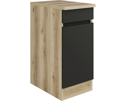 Meuble bas Optifit avec tiroir et porte pivotante Noah420 lxpxh 40x60x88 cm anthracite mat structuré démonté tirant réversible (montage à gauche ou à droite)