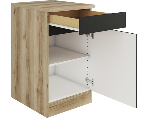 Optifit Unterschrank mit Schublade und Drehtür Noah420 BxTxH 50x60x88 cm anthrazit matt zerlegt Anschlag reversibel (links oder rechts montierbar) Unterschrank mit Schublade und offener Tür