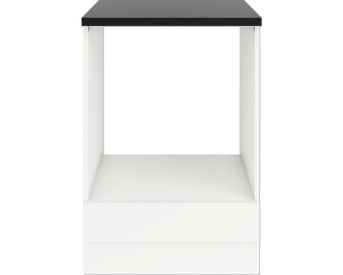 Armoire pour four encastré Optifit Luca932 lxpxh 60x60x88 cm blanc mat démontée Meuble bas de cuisine avec tiroir et plan de travail noir