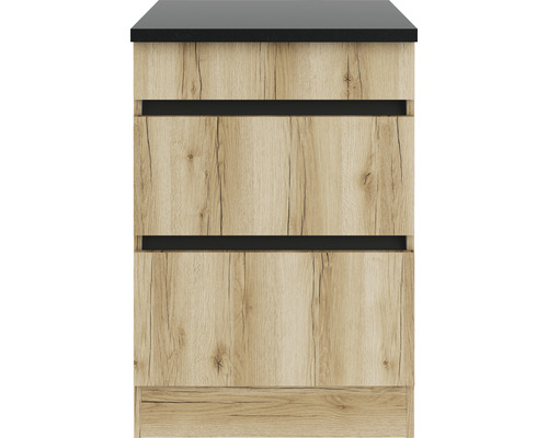 Meuble sous-lavabo avec deux tiroirs et aspect bois