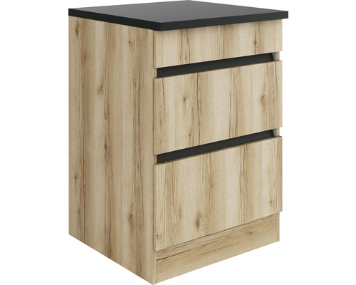 Meuble bas avec deux tiroirs et plateau