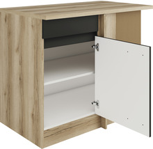 Meuble bas avec tiroir et porte ouverte
