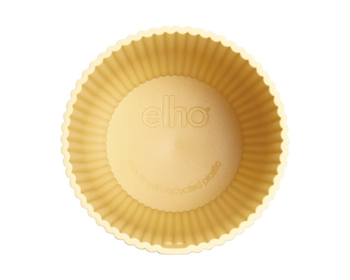 Pot de fleurs rond jaune en plastique recyclé, vue de dessus