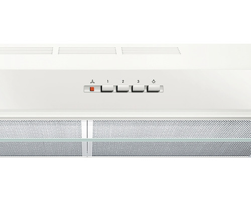 Vue détaillée d''une hotte aspirante avec commandes et filtre métallique