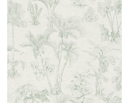 Papier peint intissé 38021-2 Cuba jungle gris vert Papier peint avec motif de jungle et palmiers